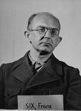 Mug-shot of defendant Franz Six at the Einsatzgruppen Trial